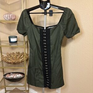 Wild Honey Green Gingham Corset Dress Small Puff Sleeve